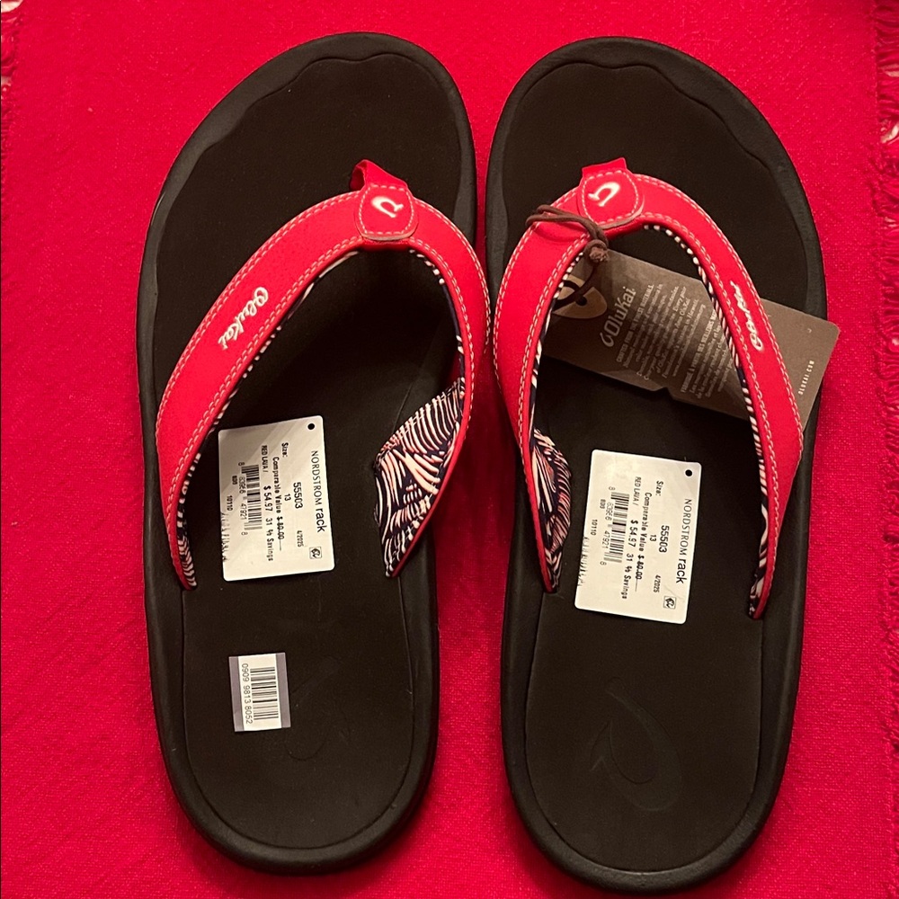 Olukai Red and Black Sandals
